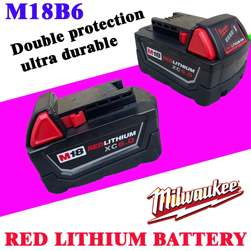 

100% 18V 6000mAh Milwaukee Battery ， Fit for M18 Cordless Tools 2615-20 2629-20 2641-20 2701-20 & 48-11-1840 48-11-1820 Battery