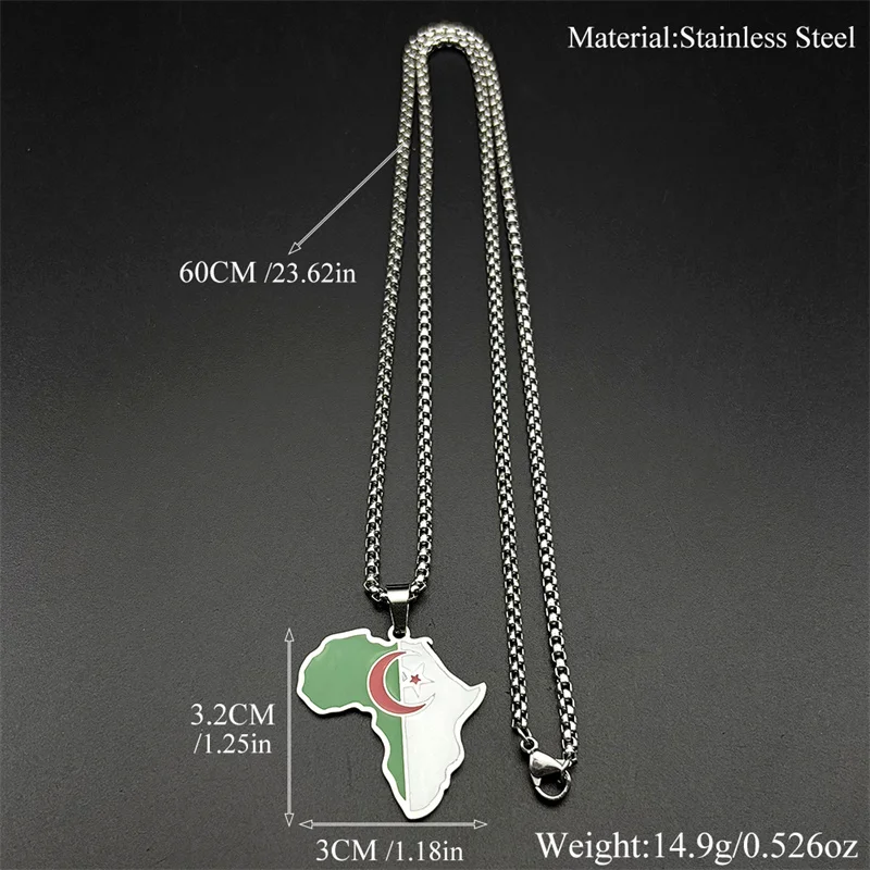 الجزائر الأفريقي خريطة العلم قلادة قلادة للنساء الرجال الفولاذ المقاوم للصدأ الملونة المينا الذهب اللون القمر ستار سلسلة مجوهرات هدية
