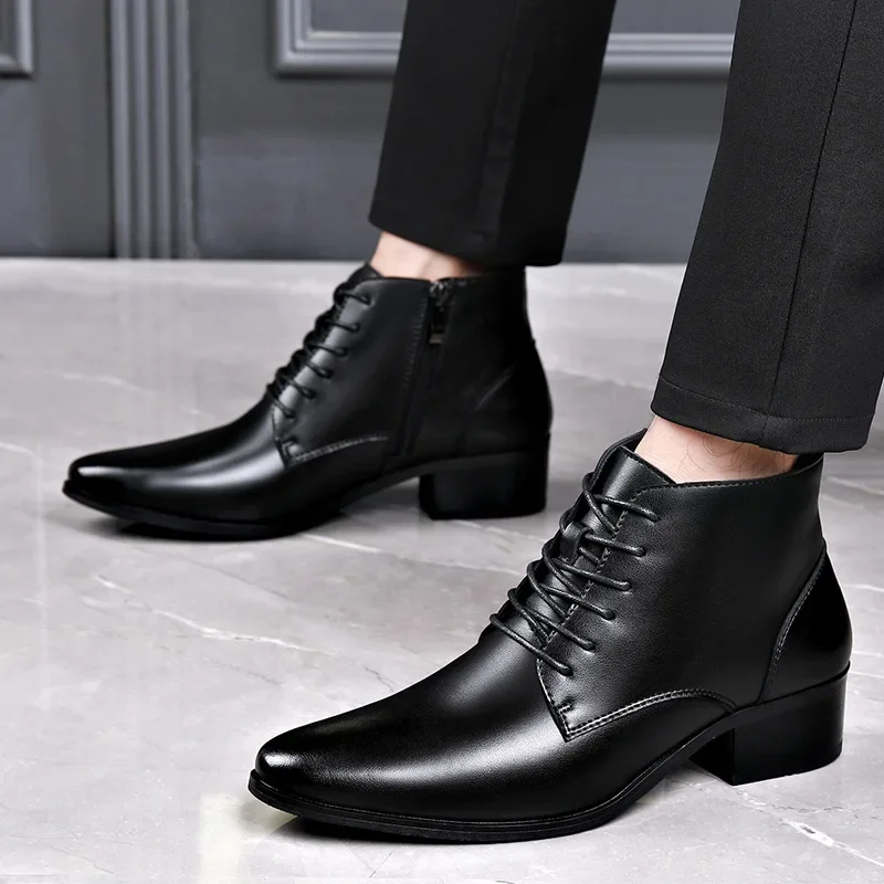 

Mens Casual Business Office Formal Dress Chelsea Boots Shoes Genuine Leather Boot Black Ankle Lace Up