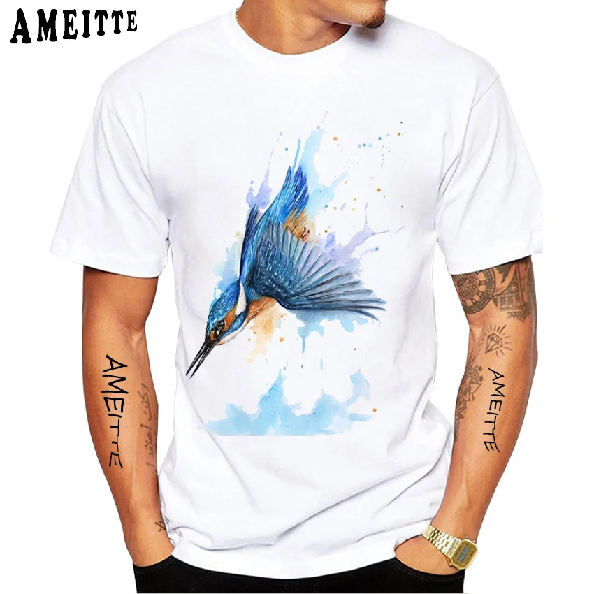 Diving Kingfisher Art Print T-shirt New Fashion Men's Short Sleeve Summer Beach Diving Trips White Casual Tees Hip Hop Boy Tops