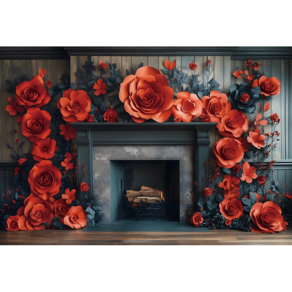 バレンタインデーの写真撮影の背景,暖炉,バラの花,パーティーの背景,カップルの写真,写真スタジオ