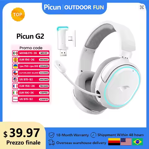 Picun G2 2.4GHz Bluetooth Wireless Gaming Headset For PC PS4 PS5 Phone Switch 5ms Low Latency 7.1 Surround Wired Headset ENC Mic