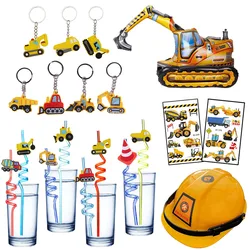 Construction Party Favors Truck Drinking Straws Excavator Bulldozer Keychains for Truck Themed Birthday Party Decortions