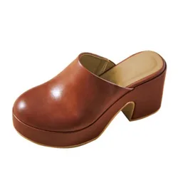 DIZHUANG shoes Sexy women's high-heeled slippers. About 11cm heel height Closed toe slippers Summer women's shoes Brown slippers