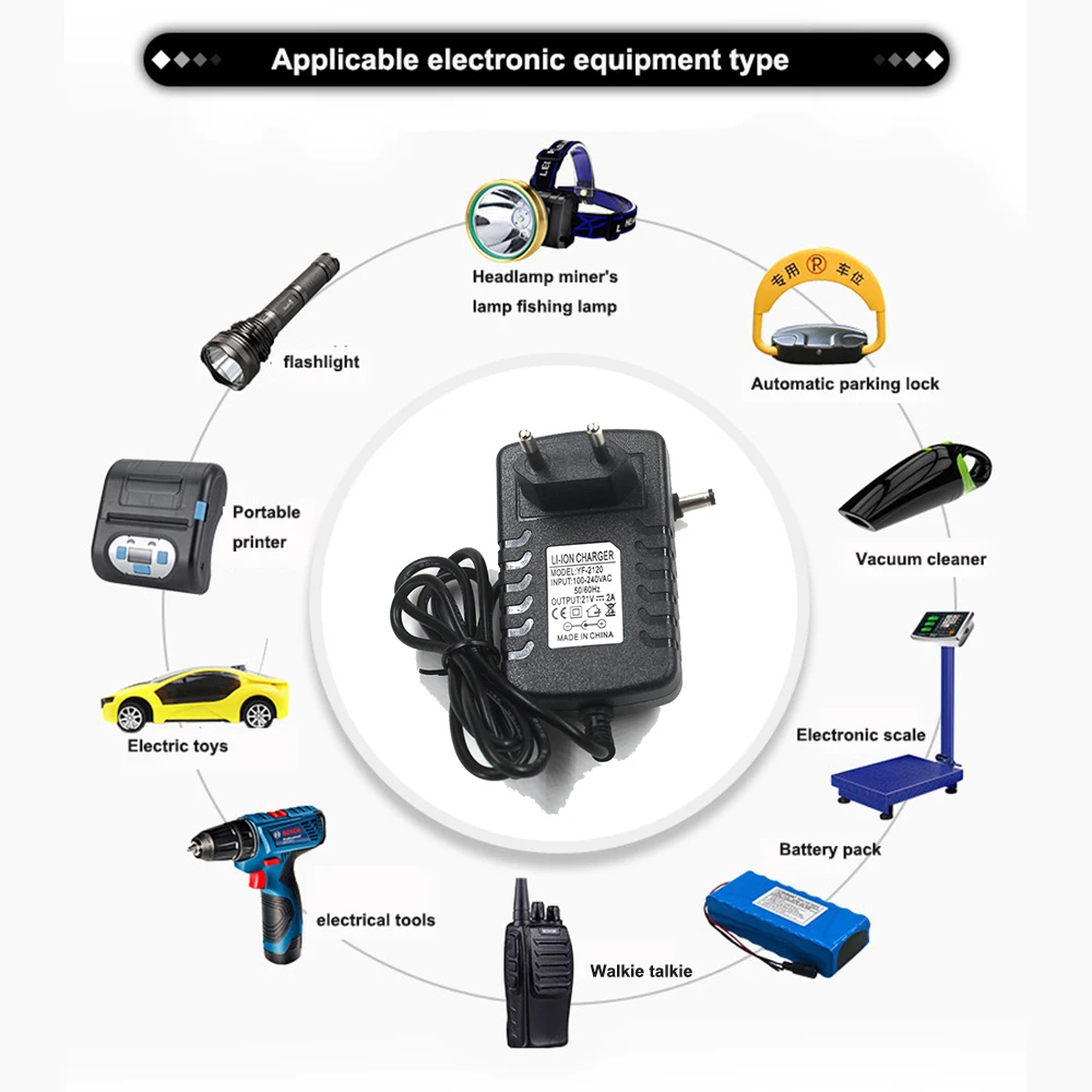 Adaptador de corriente de 4,2 V, 8,4 V, 12,6 V, 16,8 V, 21V, 2A, CC de 5,5mm o 3,5mm, carga roja de iones de litio para cargador de batería de 1, 2, 3, 4 y 5 cuerdas