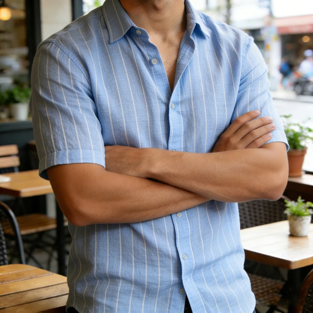 

Men's new summer short-sleeved linen shirt hidden stripe pattern 3D printed shirt for men outdoor casual formal clothes men fast