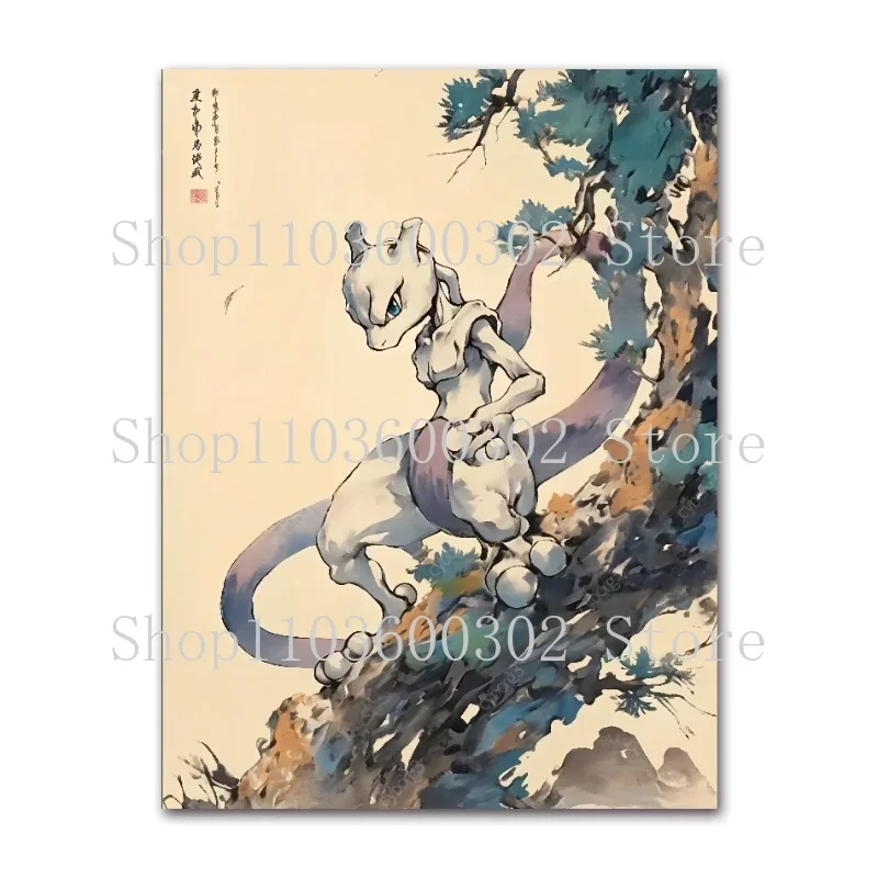 Anime Pokemon Character Poster Ink Painting Canvas Painting and Print Office Wall Art Painting Suitable for Living Room Gift