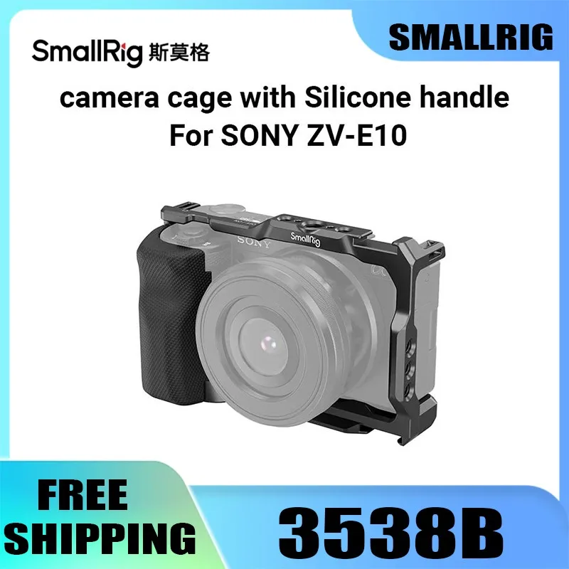 upgraded-version-smallrig-zv-e10-with-silicone-handle-with-cold-shoe-and-quick-release-plate-for-sony-zv-e10-3538b-rabbit-cage