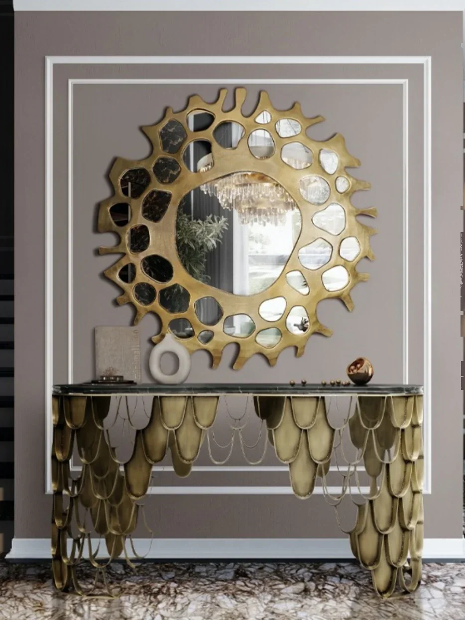 Fish scale entrance hall, hallway, entrance table, light luxury high-end stainless steel marble surface