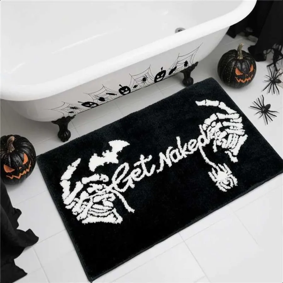 

Get Naked Gothic Bath Mat Black White Gothic Bathroom Rug Skull Skeleton Get Naked Bath Mat NonSlip Rug Washable Goth Bath Rug