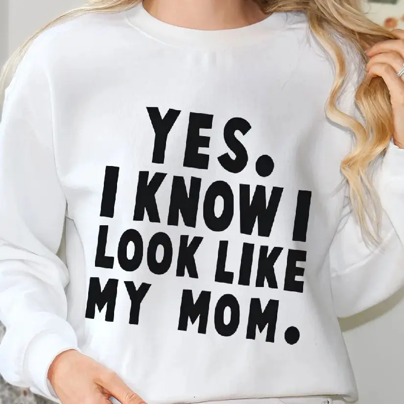 

Casual Crewneck Sweatshirt Funny Letters Printing Retro Vintage Graphic Hoodies Y2K Casual Daily Wear I Know I Like My Mom