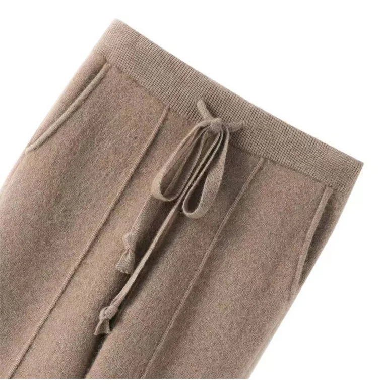 Women's 100% Pure Wool Slim Pants High Waist Autumn and Winter Cashmere Casual Knitted Pencil Pants Korean Thick Casual pants