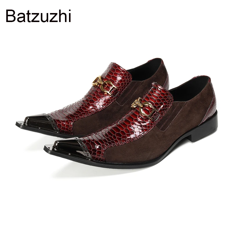 

Batzuzhi New Designer's Shoes Pointed Toe Wine Red Leather Dress Shoes Man Low Heels Fashion Oxfords Business/Party Shoes Man