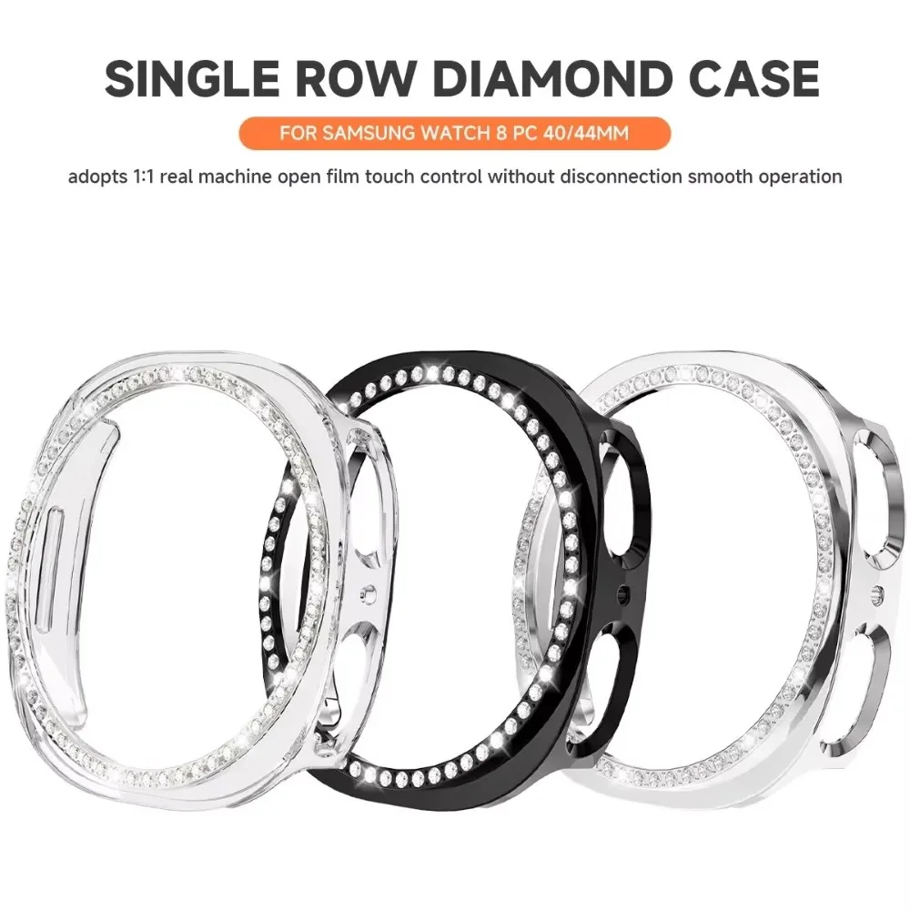 Diamond Watch Case for Samsung Galaxy Watch 9 8 40mm 44mm Bling Hollow PC Hard Protective Cover for Galaxy Watch 8 9 Accessories
