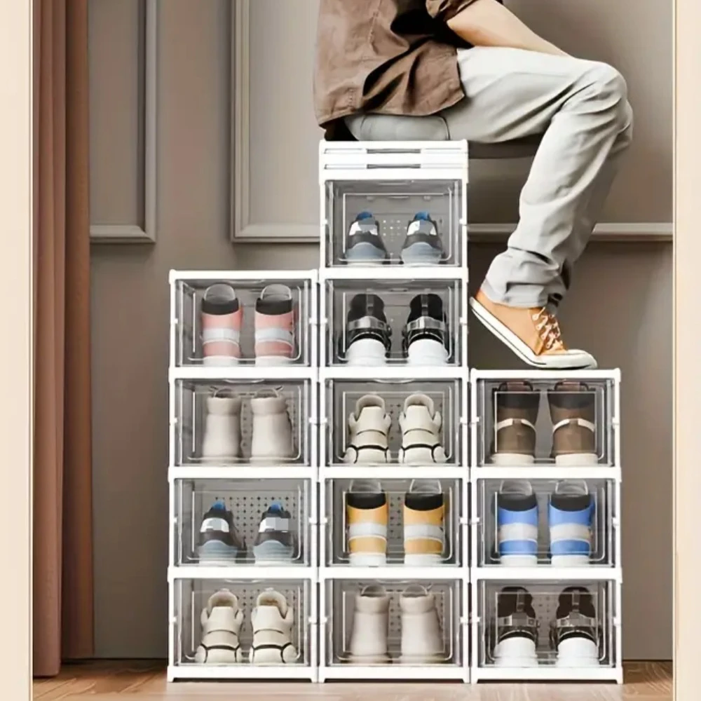 3 Layers Foldable Shoes Box Dustproof Thickened Plastic Sneaker Shoe Storage Box Stackable Cabinet Transparent Organizers Rack