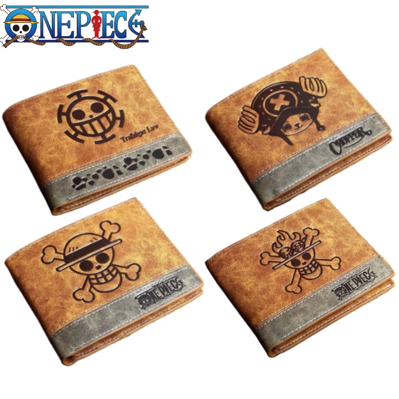 One Piece Anime Wallet Short Folding Card Wallet Luffy Anime Embossed Genuine Leather Money Clip Ticket Holder for Men and Women