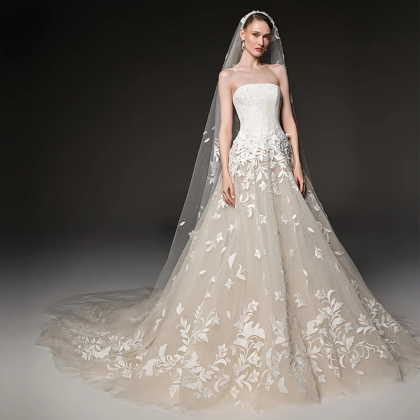

Sharon Said Luxury Royal Ball Gown Wedding Dress Beaded Floral Vine Appliques Long Train Bridal Gowns SW665 Customized