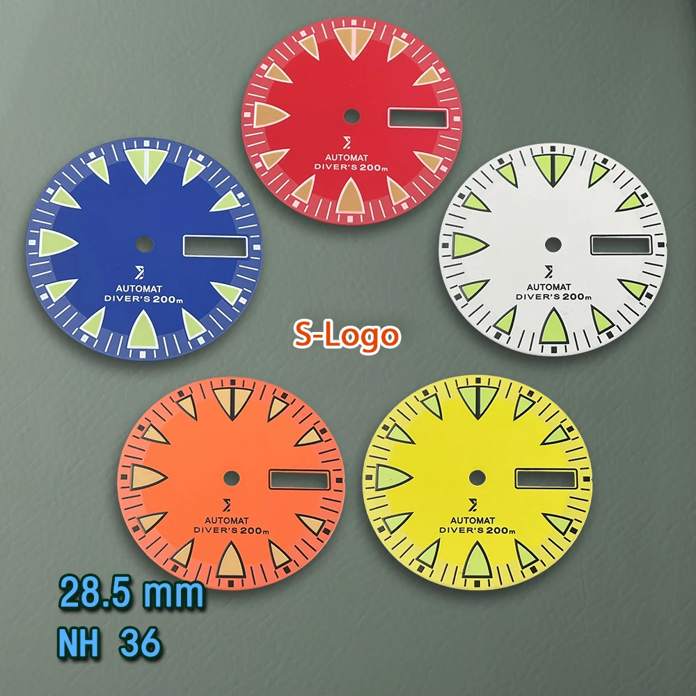 

S Logo 28.5mm Monster Diver's Dial Suitable for NH36/4R36 Movement Green Luminous Watch Modification Accessories Repair tools