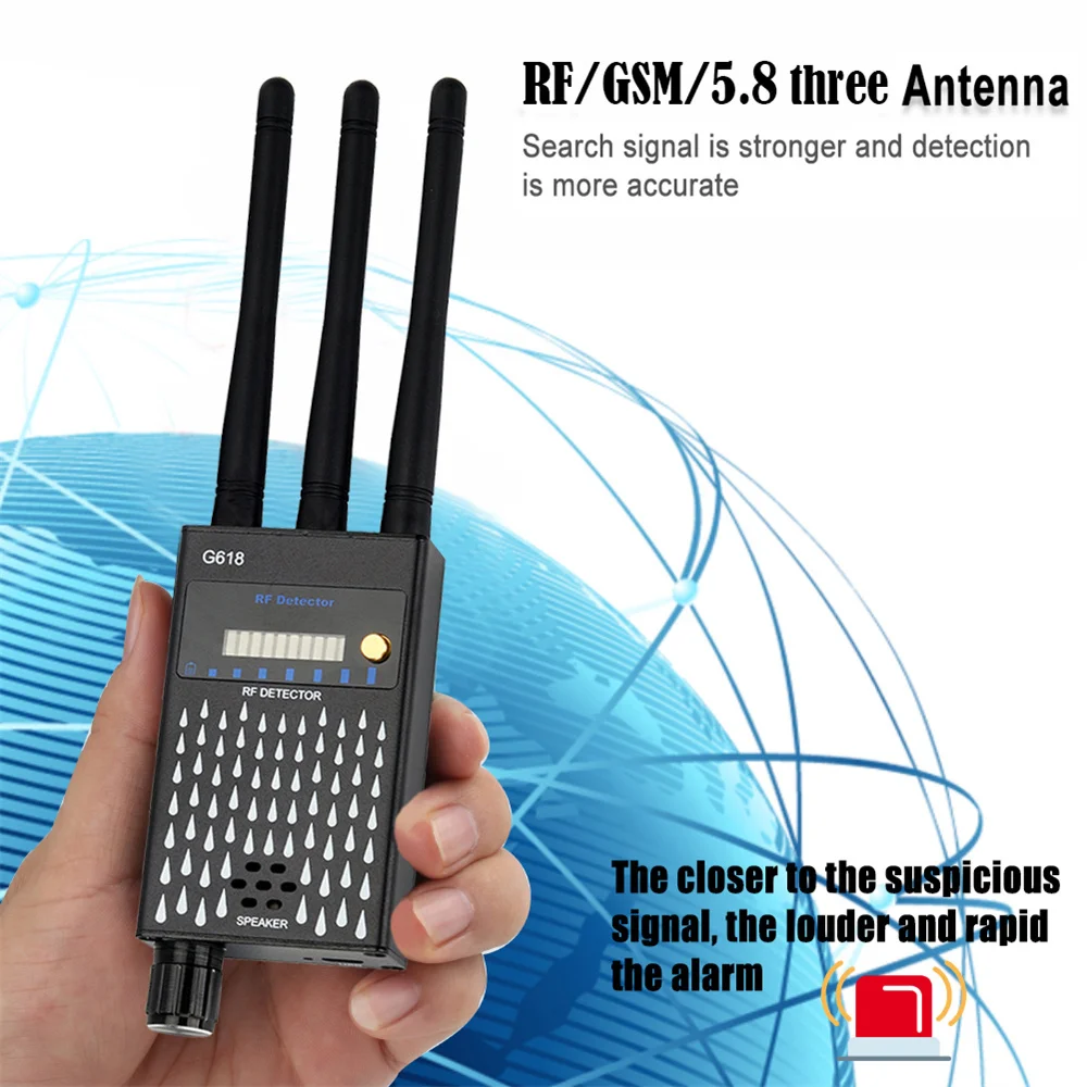 Dispositivo di rilevamento a radiofrequenza professionale a tre antenne rilevatore di segnale GSM GPS RF rilevamento della telecamera Wireless Anti-cablatura