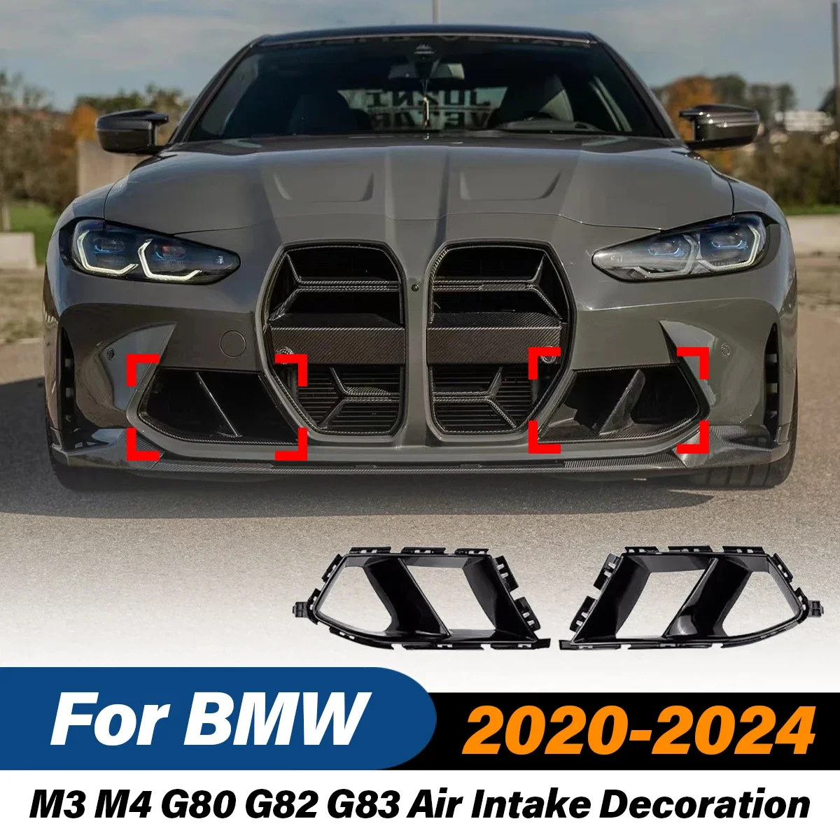 

For BMW M3 M4 G80 G82 G83 2020 2021 2022 2023 2024 Air Intake Decoration Front Bumper Side Air Vent Trim Hood Intake Frame Cover