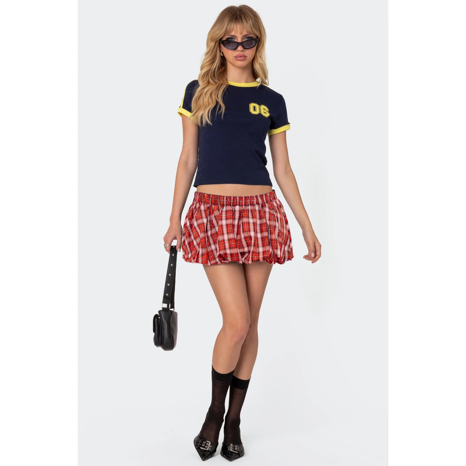 Puff Plaid Mini Skirt Cute Sexy Dress Y2K Streetwear 2024 Women Summer Clothes High Waist Pencil Short Bubble Pleated Skirts