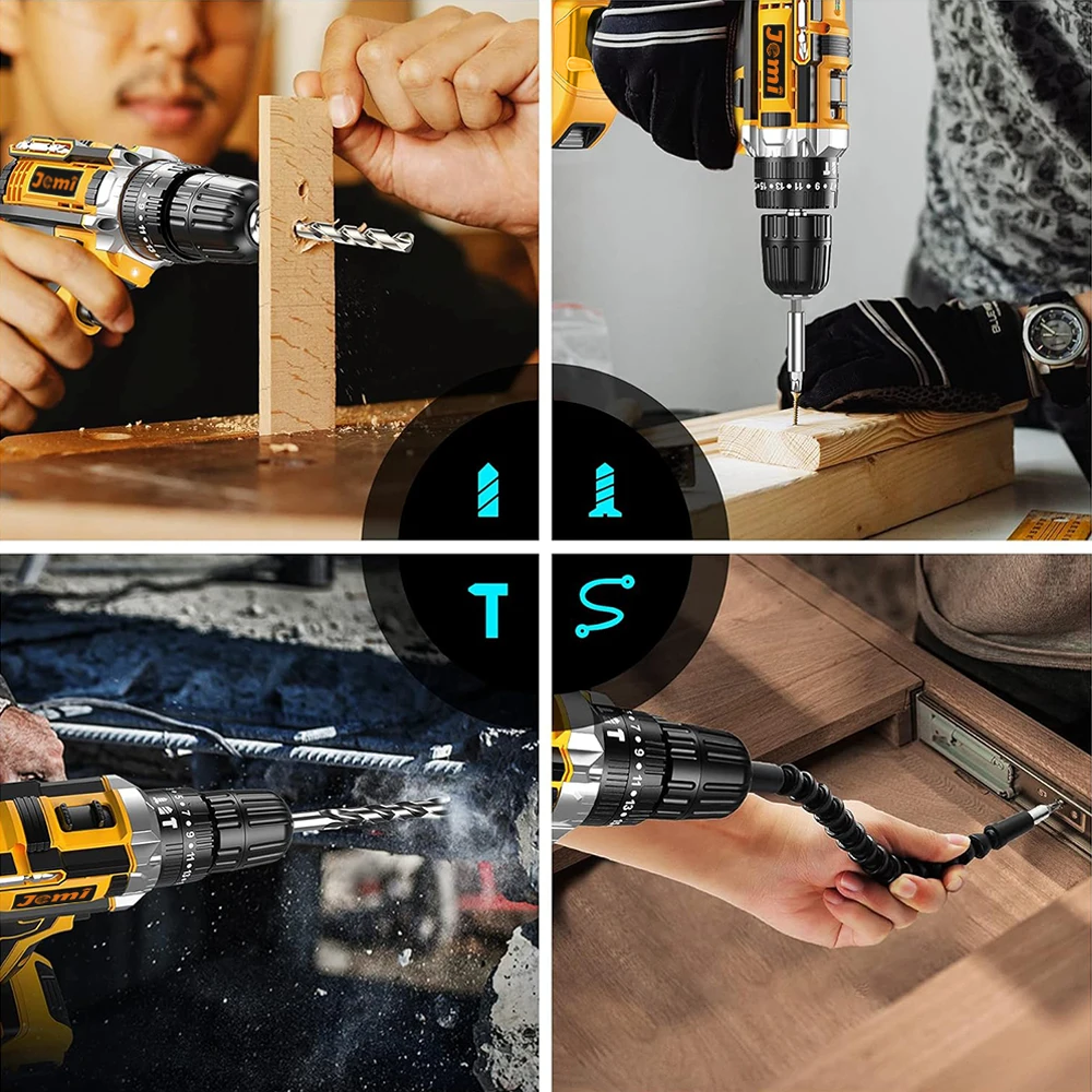 Jemi Tool Cordless Drill Set Hand Drill 2 Speed Screwdriver 12V/21V Electric Impact Drill 23 Piece Drill Bits Max Torque 45Nm