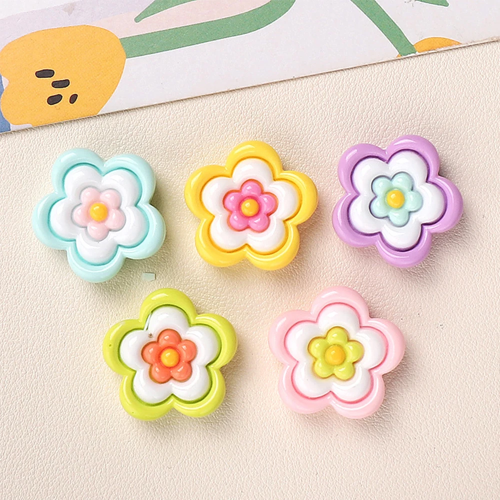 10PCS Shiny Three Layer Flower Miniature Flat Back Resin Cabochons For Hairpin Scrapbooking DIY Home Decor Craft Accessories