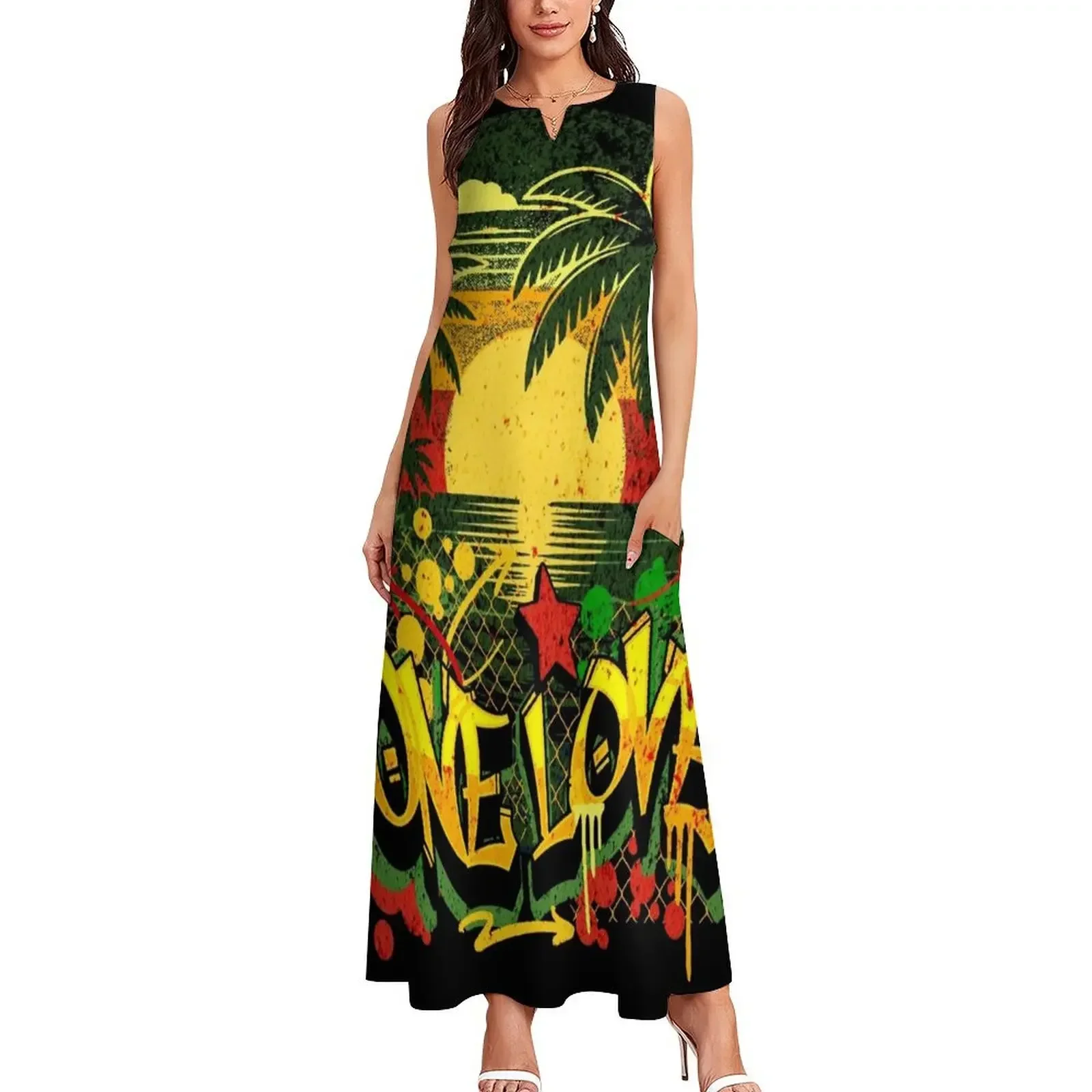 One Love jamaïcain coucher de soleil longue robe robes pour bal femme robes robe d'été femmes 2025 vêtements d'été robe