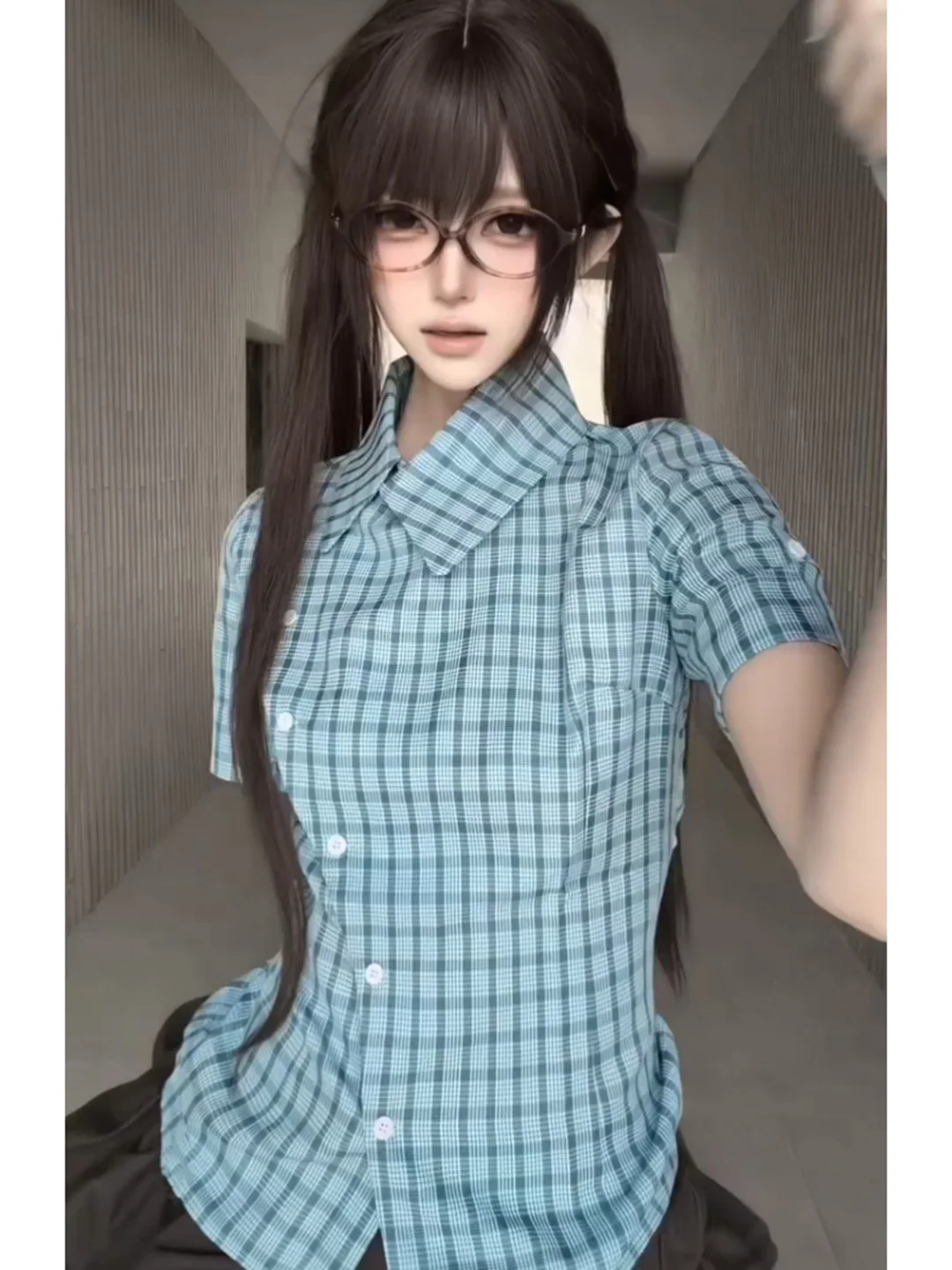 

Retro Korean Style Women's Slim Fit Shirt Summer Short Sleeve Plaid Shirt Casual Commute Style Button Detail Cotton Poly...