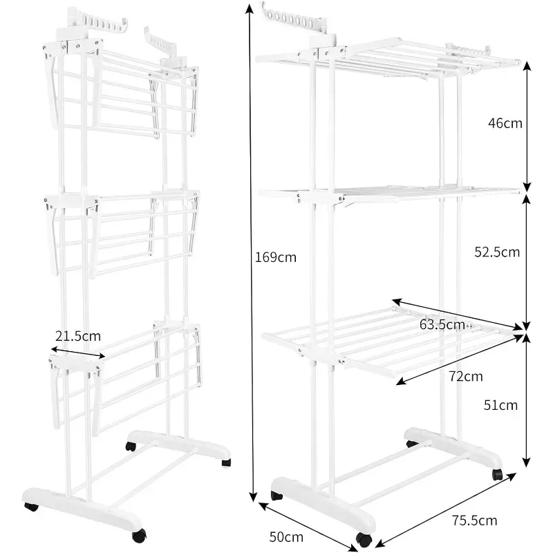 Clothes Drying Rack Folding Clothes Rail 4 Tier Clothes Horses Rack Stainless Steel Laundry Drying Rack Stand with Two Side