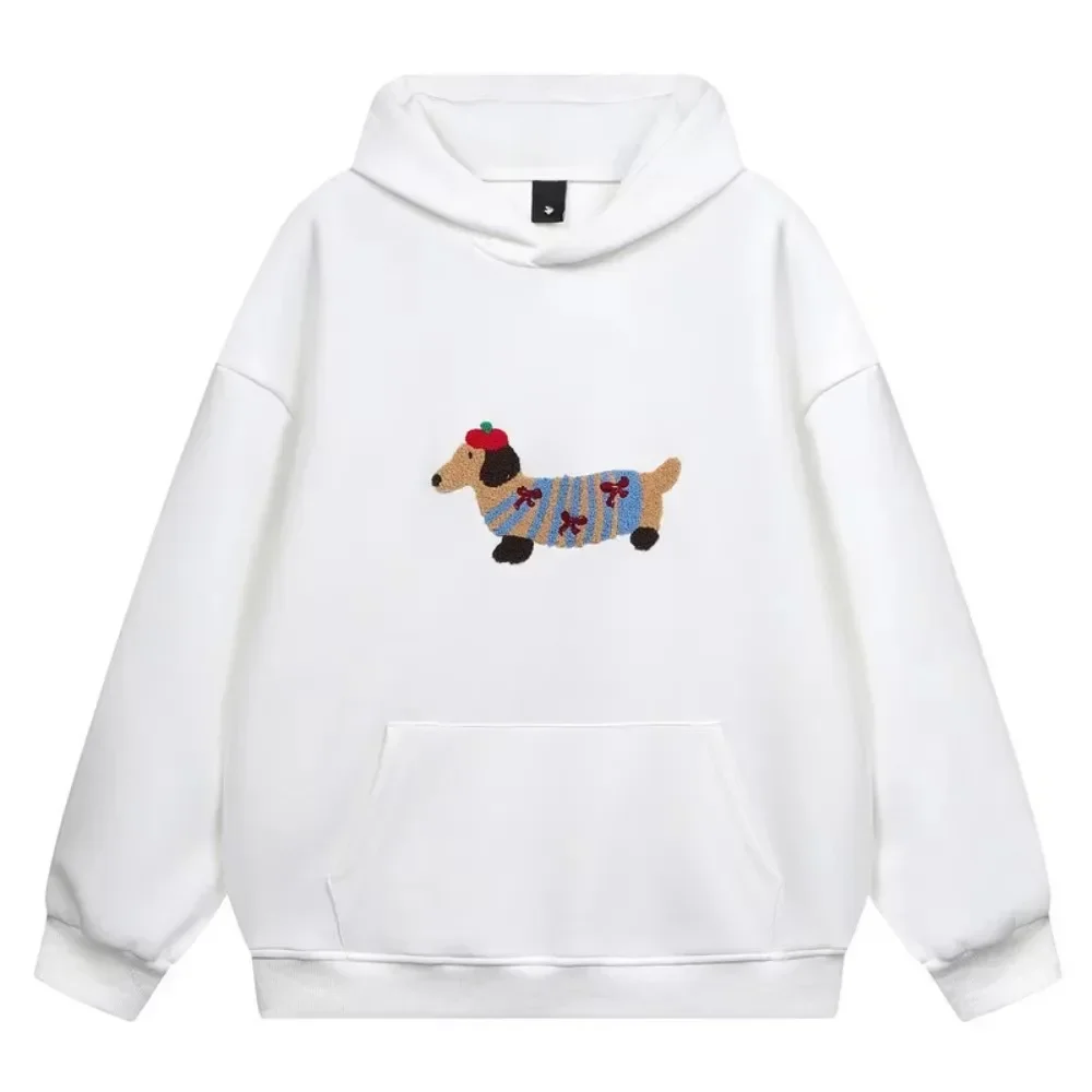 Unisex Hooded Sweatshirt Chinese Style Printed Loose Fit Couple Top Autumn Winter Casual Streetwear Minimalist Pullover