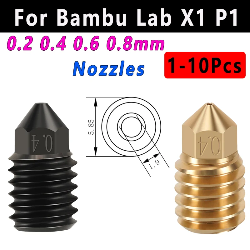 Nozzles For bambu lab X1 P1 1-10 Pcs Brass hard steel Nozzle bambu lab Brass hard steel nozzle 3D printer accessories