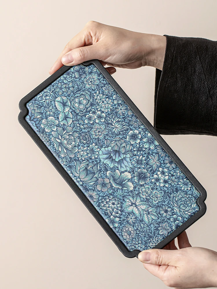 

Чайный поднос Tang Feng сине-белый, для сухого заваривания, простой, маленький, для домашнего использования, на двоих, для чайной церемонии Гунфу, прямоугольный