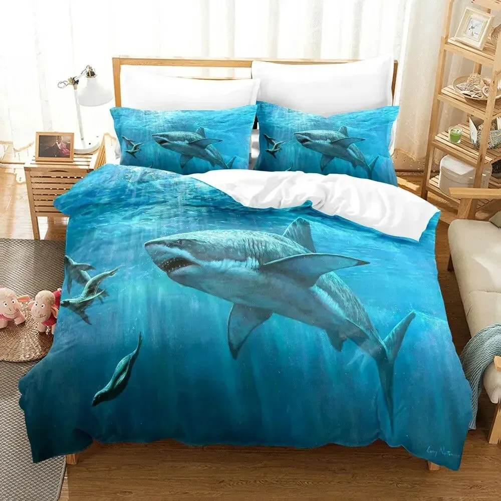 Shark Duvet Cover Set Full Size Queen Size Twin Deep Ocean Animals Bedding Sets for Boys Girls Luxury Soft Comforter Cover Set