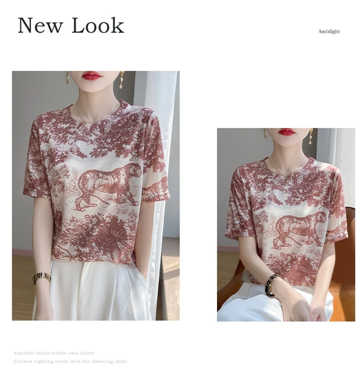 Summer Round Neck Acetic Acid Satin Short Sleeve T-shirt Women's Simple Half Sleeve White Blouse With Thin Inside