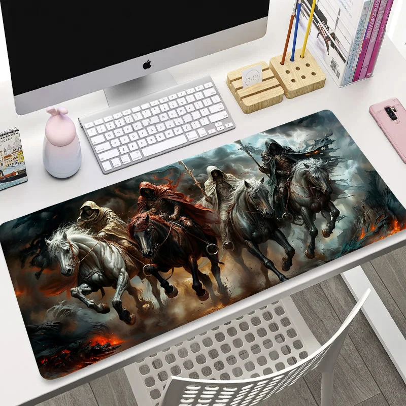 XXL White Horse Mouse Pad Character Design Office Mat Large Computer Game Desk Pads Anti-Slip Gaming Keyboard Long Table Mats