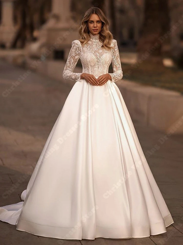 Luxury Formal Wedding Dresses Glitter Tulle Full Sleeves Princess Gowns New  Palace Evening Bridal Vestidos De Noivas Customized