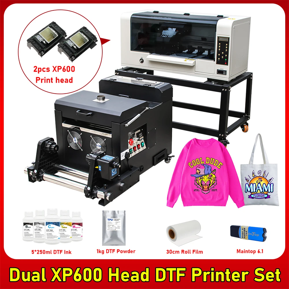 A3+ Dtf Printer Dual XP600 Printhead Direct to Film Transfer Printer Tshirt Printing Machine A3 DTF Printer With Powder Shaker