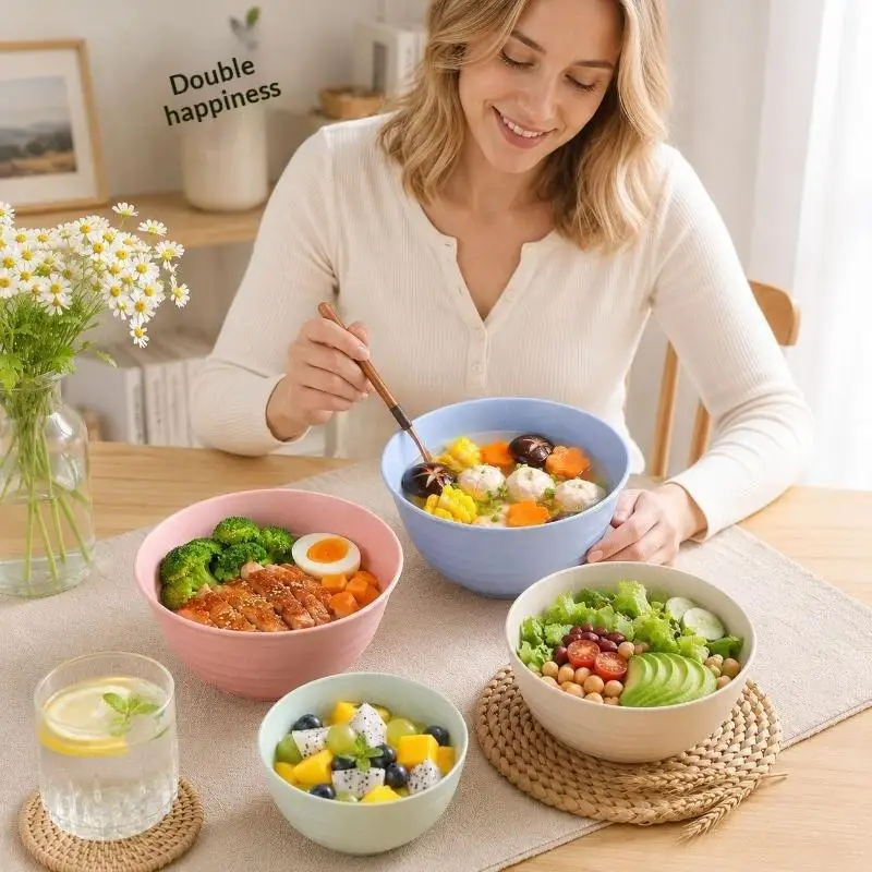 Wheat Straw Anti-Fall Divided Dinner Bowl BPA Free Bamboo Fiber Bowl for Fast Food Restaurant Food Serving