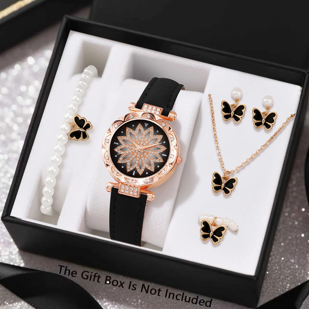 6-piece Women's Cute Quartz Watch with Necklace Set, Suitable for Daily Wear and Gift Giving