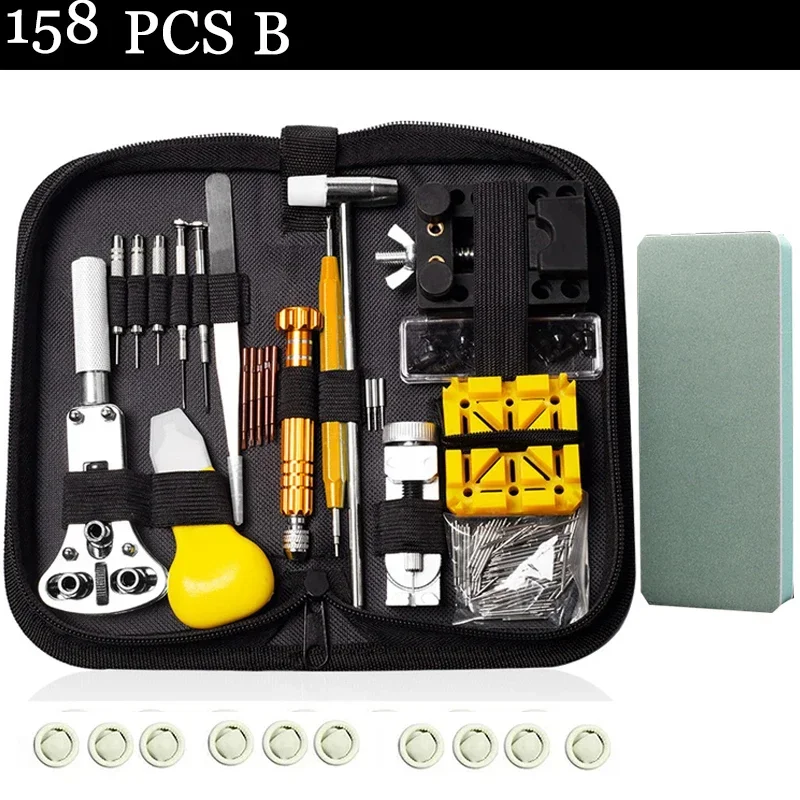 158PCS A/B Style Watch Repair Tool Kit Moving Parts Bottle Opener Assembly Rear Shell Pressing Tool Set Send Polishing Plate