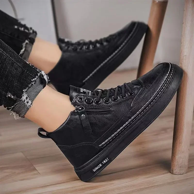 

Men's Shoes Fashion High Top Sneakers PU Leather Casual Shoes for Men Platform Boots Retro Zipper Ankle Boots Zapatillas Hombre