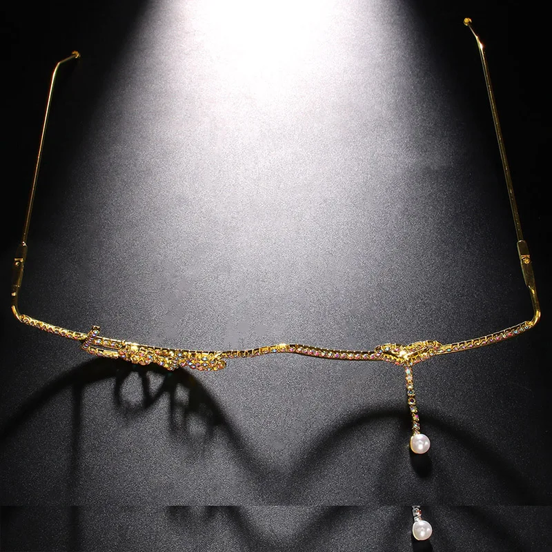 XSBODY Long Tassel Glasses Frame Hight Quality for Women 2023 Fashion No Lens Rhinestone Eyewear Decoration Metal Half Frame