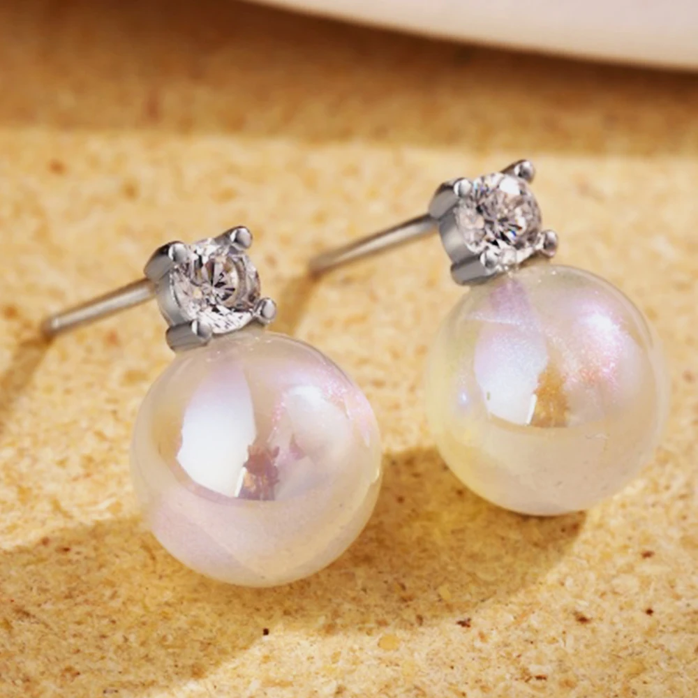 

Real S925 Sterling Silver Earrings Bright Artificial Shell Pearl Earrings Women Luxury Jewelry Shiny 5A Zircon Girls Gift Party
