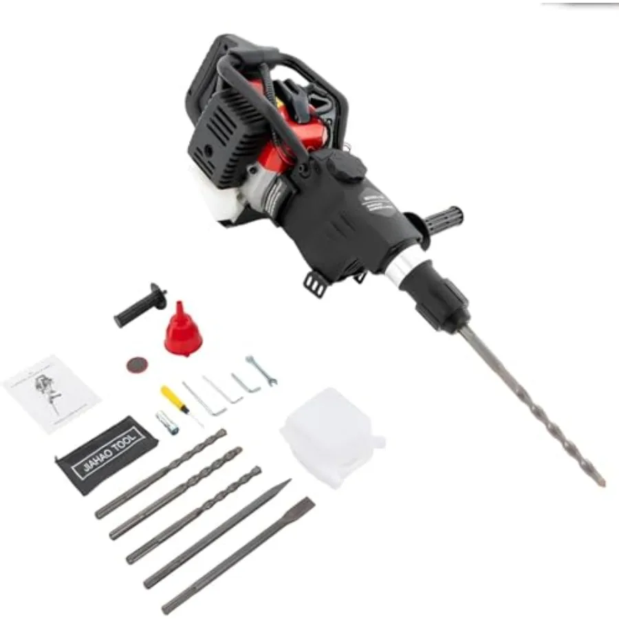 

Отбойный молоток 1000 Вт, 5300 об/мин, 2-тактный, с 2 зубьями и 3 насадками для бурения, 3-в-1, бензиновый, для демонтажа бетона