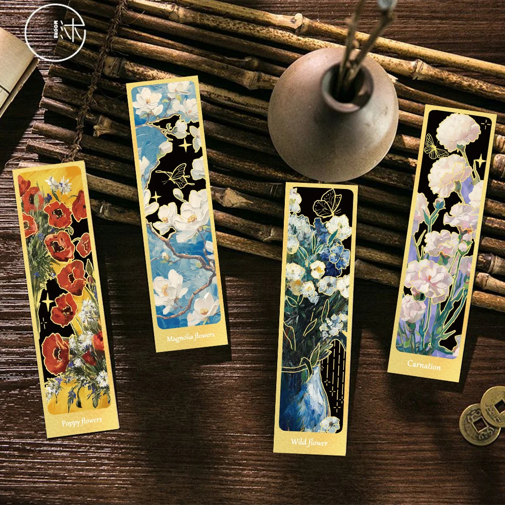 30PCS/Set Oil Painting Floral Bookmarks Student Reading Book Page Book Marking Paper Card Notebook Book Page Marking Bookmarks