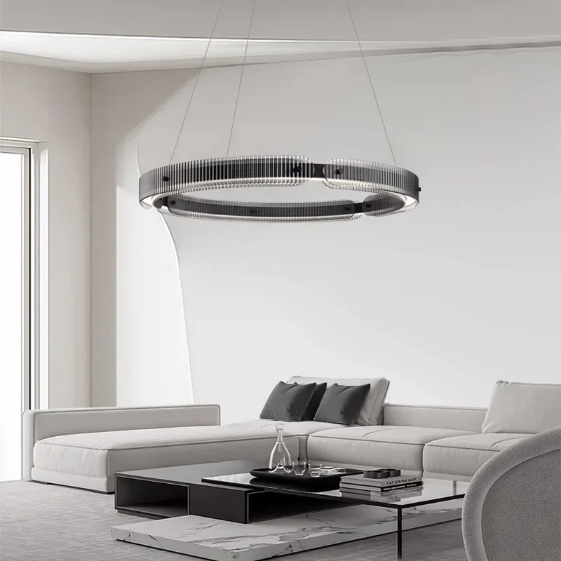 Italian minimalist living room, modern minimalist chandelier, high-end ring designer, light luxury home decor