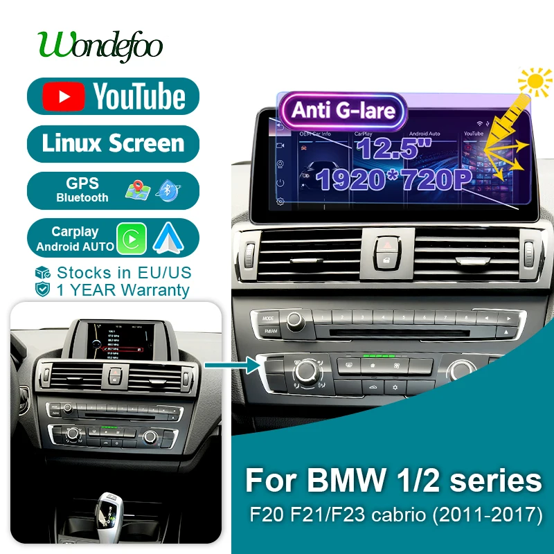 Wondefoo 12.5''  wireless carplay Linux touch screen For BMW 1/2 series F20/F21/F23 cabrio with android auto car radio Audio