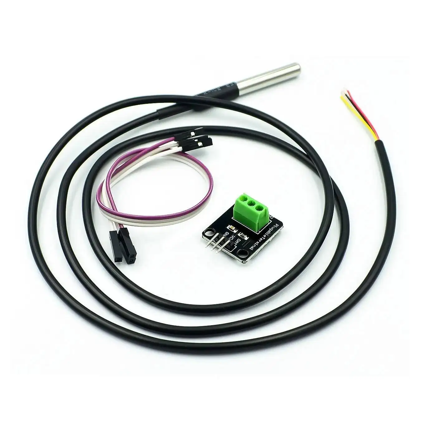 

Ds18b20 Temperature Module Kit, 100Cm Waterproof Digital Sensor Cable, Stainless Steel Probe Terminal Adapter For Arduino