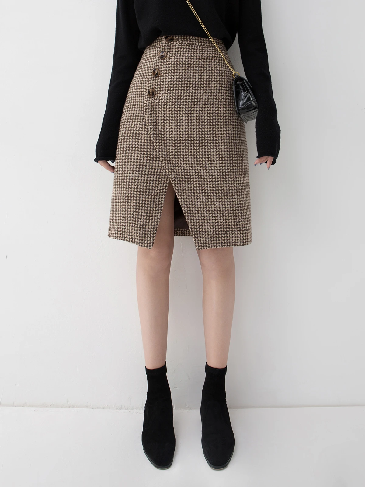 

Асимметричная твидовая юбка с высокой талией, А-силуэт, винтажный стиль, из полиэстера, для весны и осени